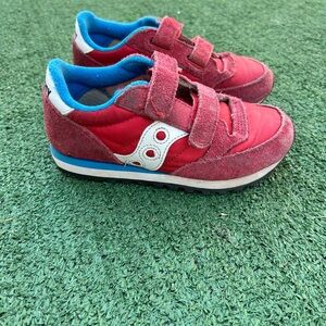 Saucony Kids Red Velcro Athletic Sneakers with Blue Lining
